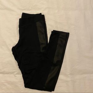 Black leggings with faux leather stripe